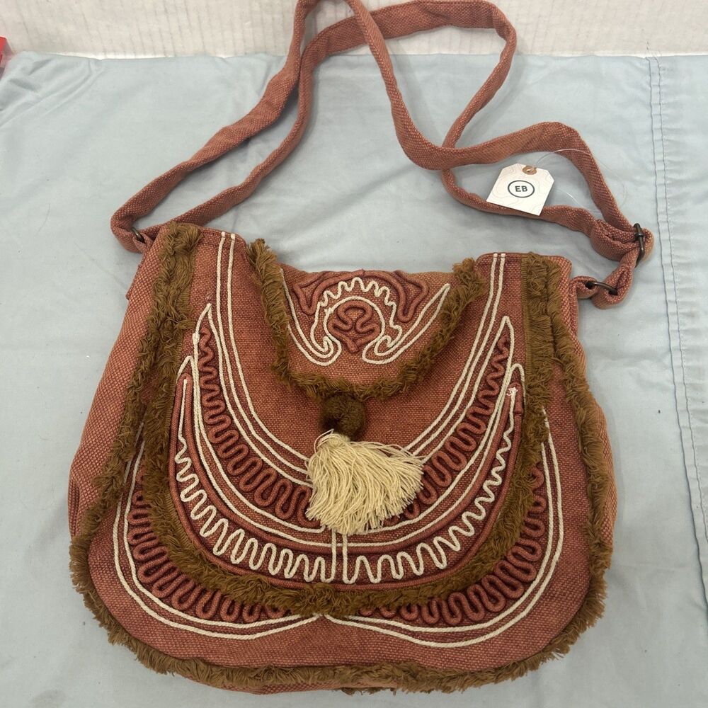 Earthbound Trading Company Embroidered Russet Boho Crossbody Purse